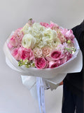 ROSES WITH HYDRANGEAS