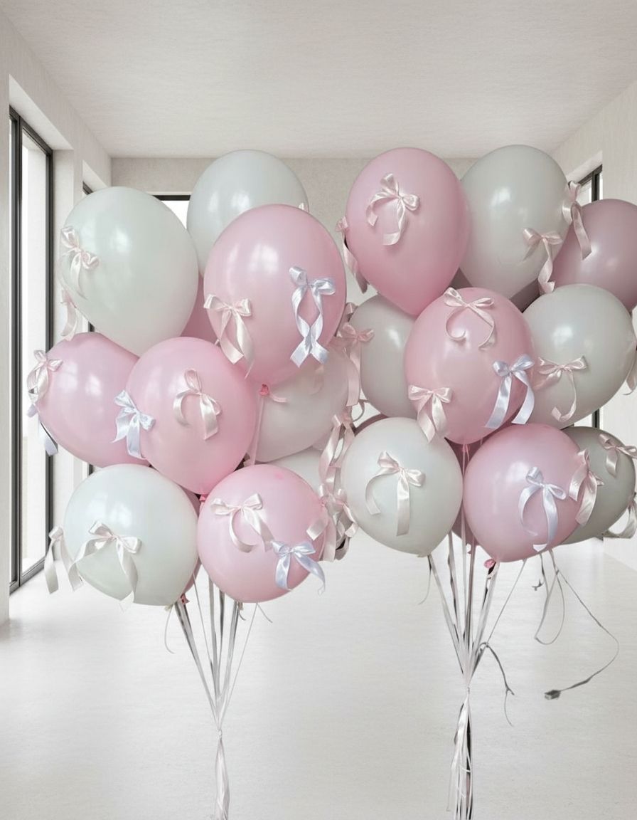AIR BALLOONS SET PINK AND WHITE WITH RIBBONS