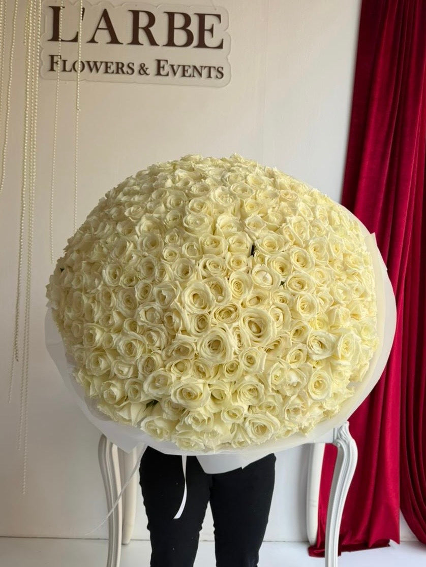 FLOWERS BOUQUET WITH PREMIUM WHITE ROSES 301 PCS