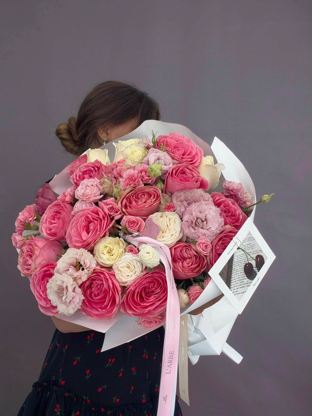 FLOWERS BOUQUET WITH DIANTHUS, ROSES AND EUSTOMAS