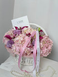 BASKET FLOWERS WITH HYDRANGEAS “VELVET”