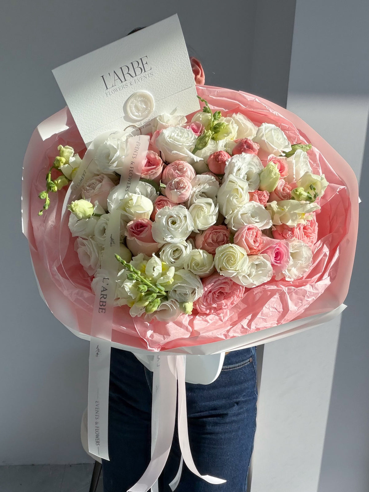 FLOWERS BOUQUET WITH PEONY ROSES EUSTOMA “LA MUSE”