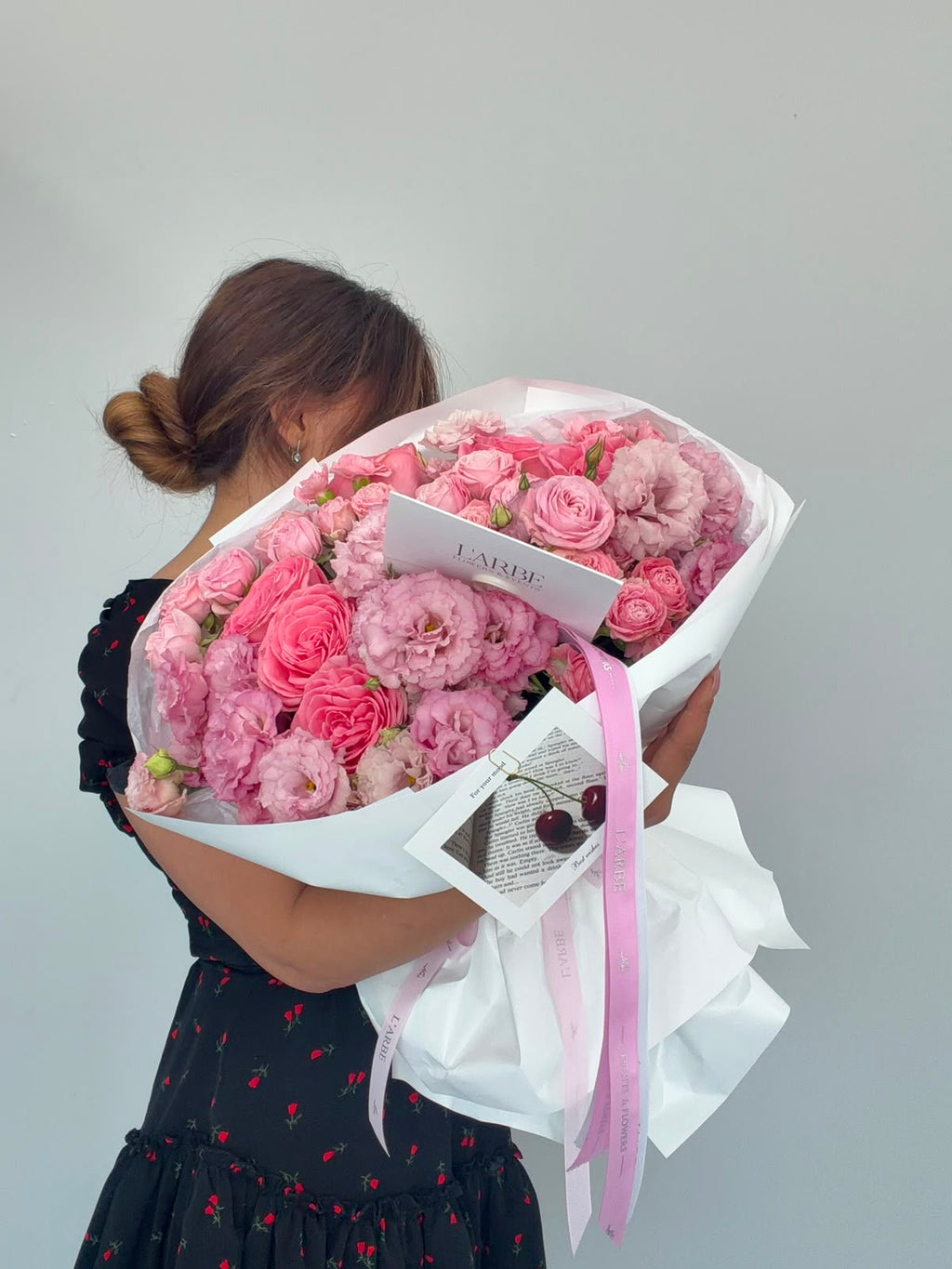 FLOWERS BOUQUET WITH DIANTUS, ROSES AND EUSTOMA