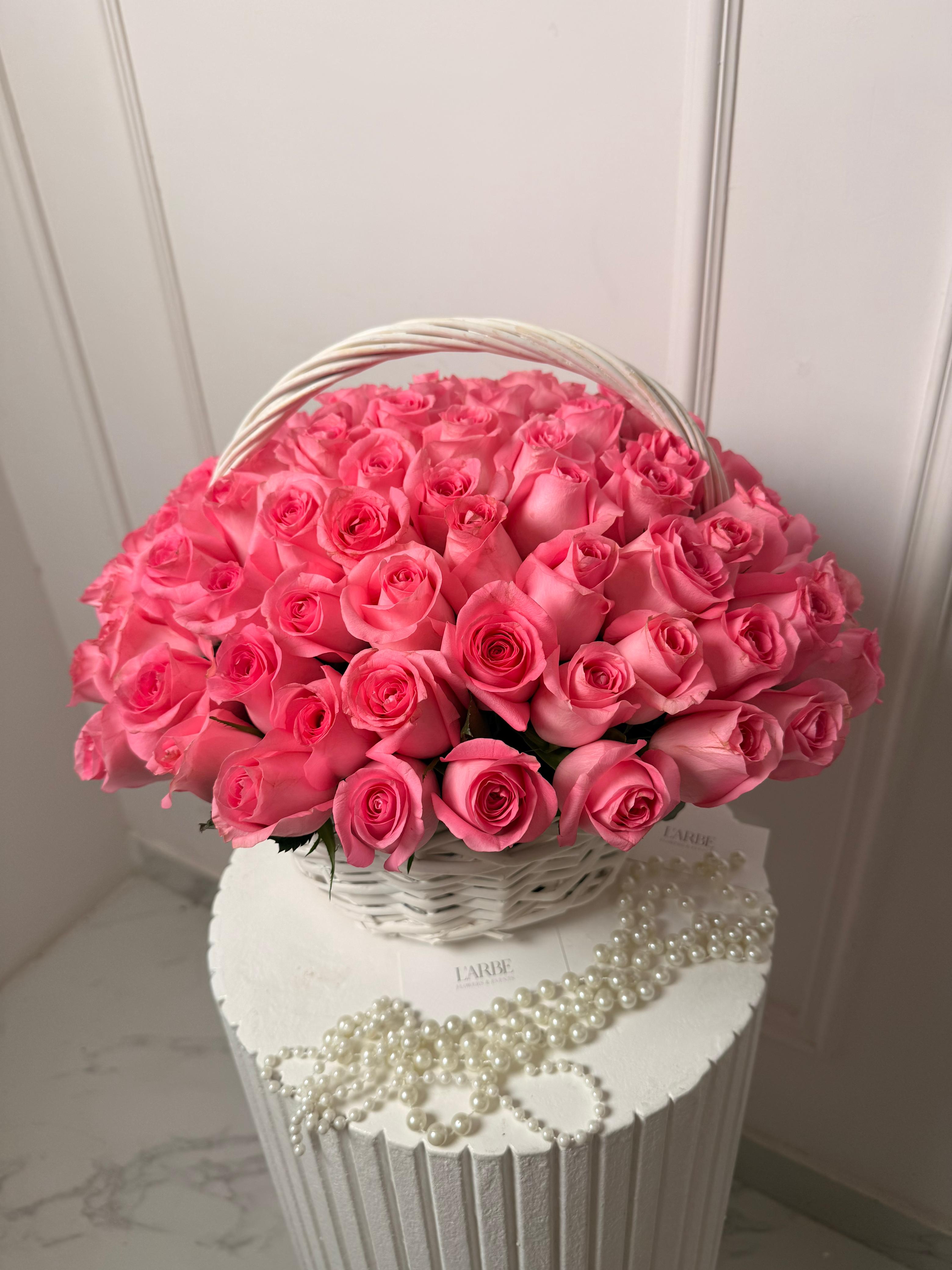 FLOWERS BASKET WITH 71 PINK ROSES