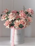 ROSES WITH EUCALYPTUS IN BOX