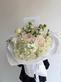 FLOWERS BOUQUET WITH HYDRANGEAS AND ROSES “WHITE SILK”