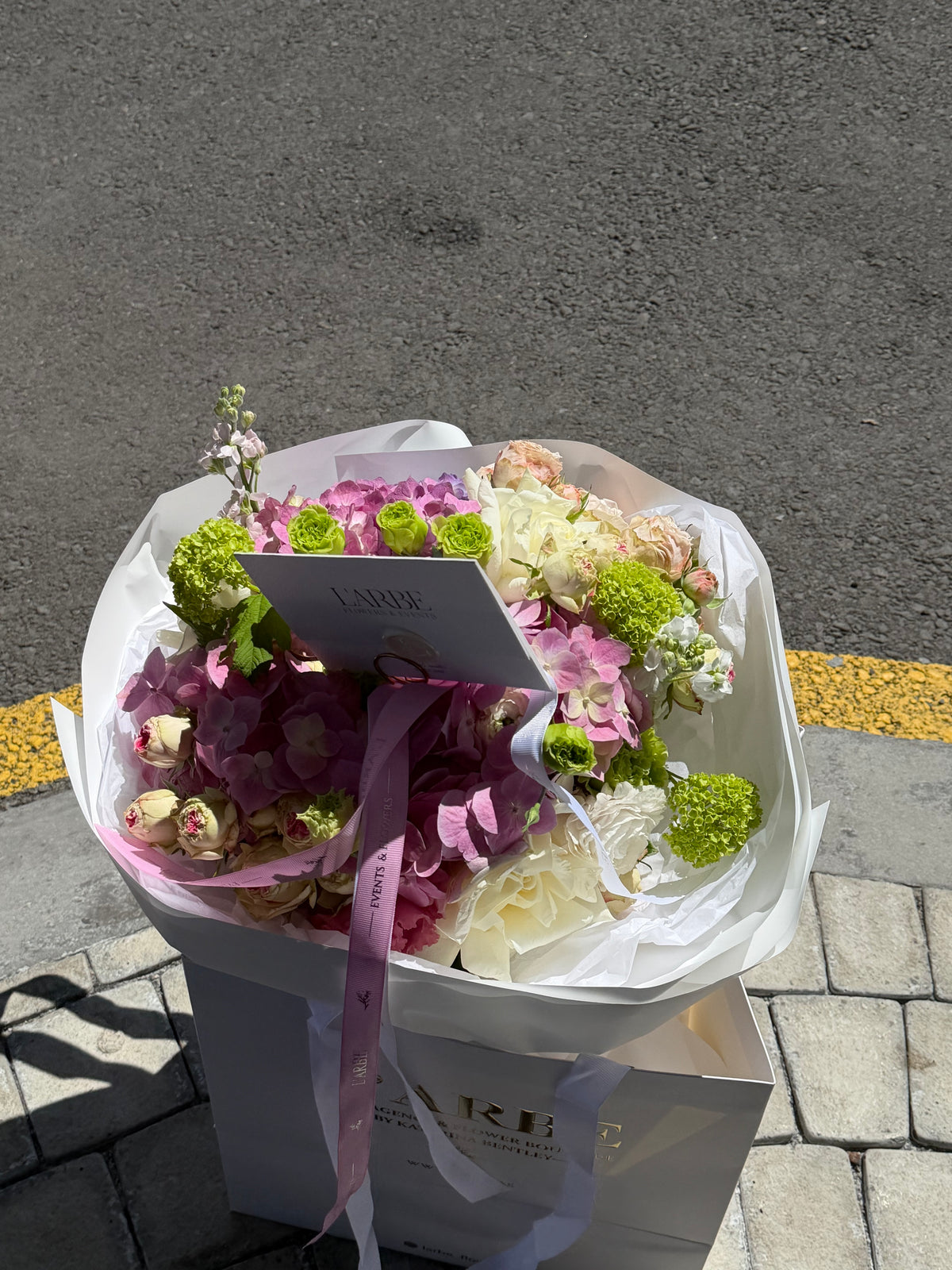 FLOWERS BOUQUET WITH MATTHIOLA AND RANUNCULUS