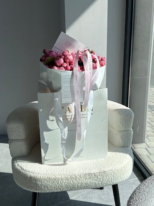 FLOWERS BOUQUET WITH BOMBASTIC PEONY ROSES 19 PCS