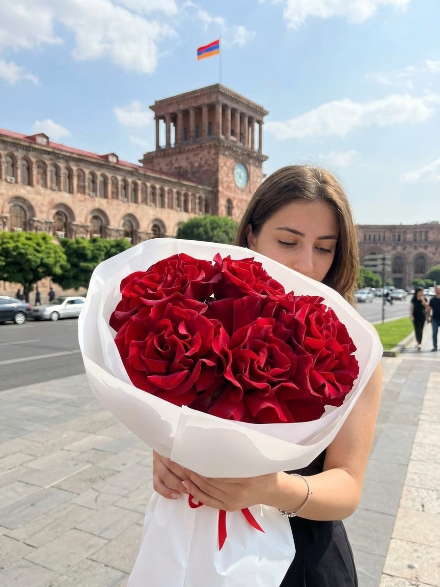 FLOWERS BOUQUET WITH RED ROSES 5 PCS