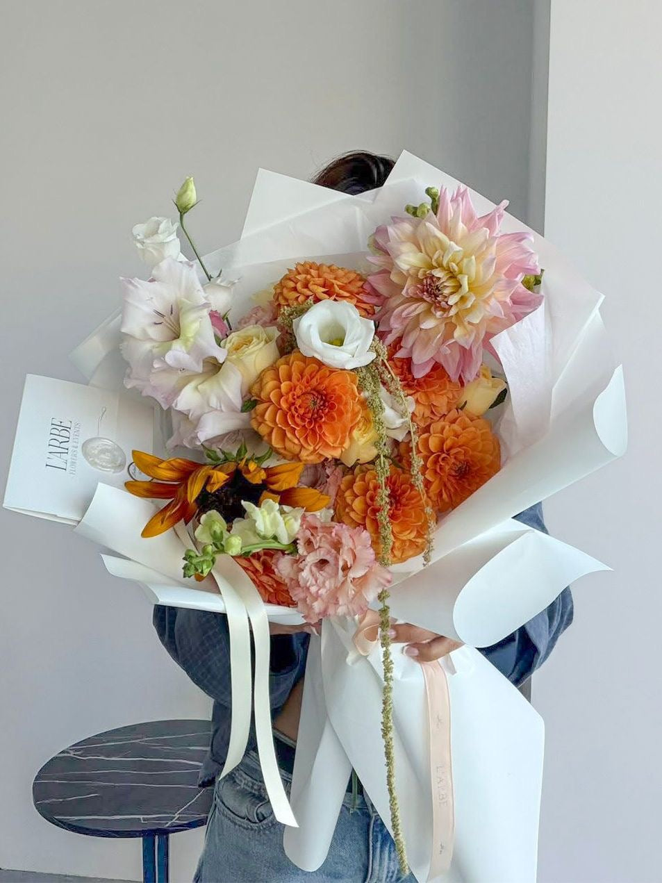 FLOWERS BOUQUET WITH BRIGHT MIX WITH DAHLIAS