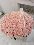FLOWERS BOX WITH PINK MONDIAL ROSES 301 PCS PREMIUM