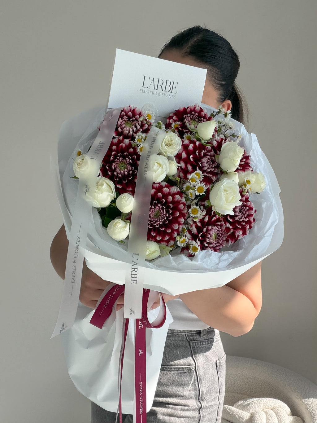 FLOWERS BOUQUET WITH DAHLIAS AND ROSES “SERAPHINE”