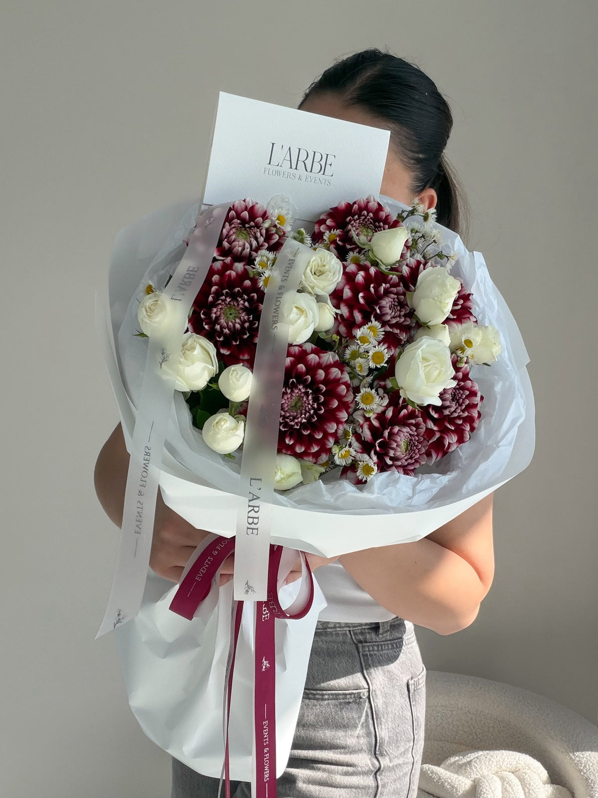 FLOWERS BOUQUET WITH DAHLIAS AND ROSES “SERAPHINE”