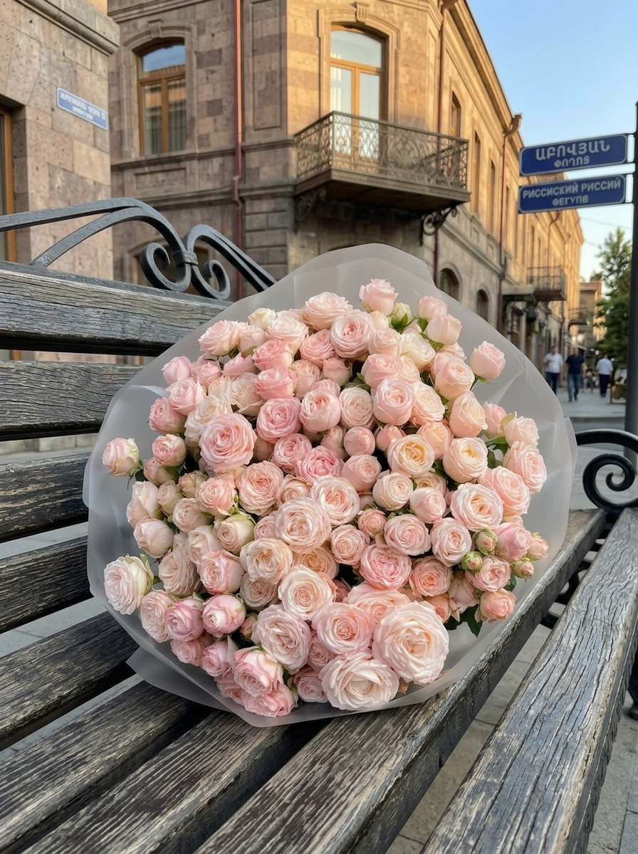 FLOWERS BOUQUET WITH PINK ROSES 25 PCS