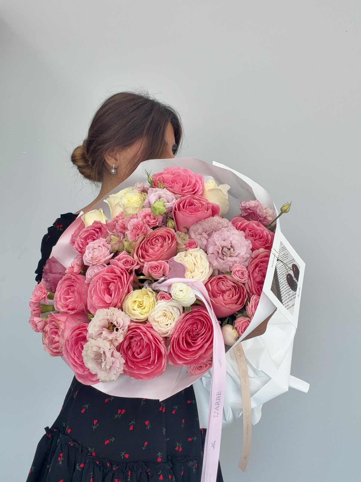 FLOWERS BOUQUET WITH DIANTHUS, ROSES AND EUSTOMAS