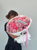 FLOWERS BOUQUET WITH DIANTUS, ROSES AND EUSTOMA