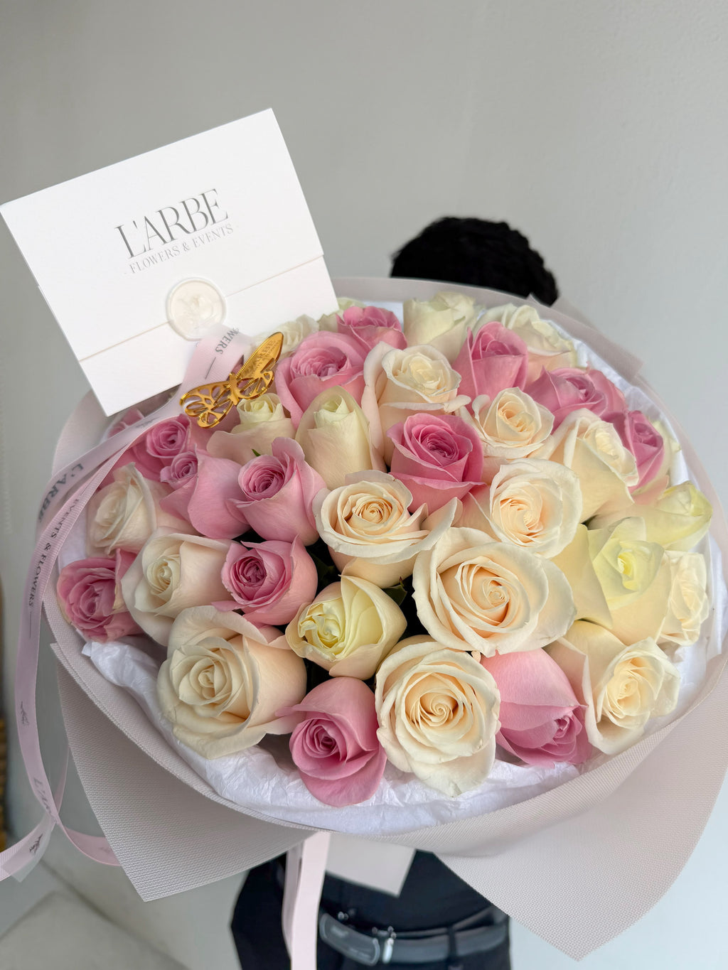 FLOWERS BOUQUET WITH ROSES WHITE AND PINK