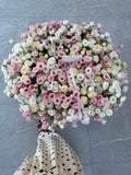 HUGE FLOWERS BASKET WITH ROSES MIX AND EUSTOMA