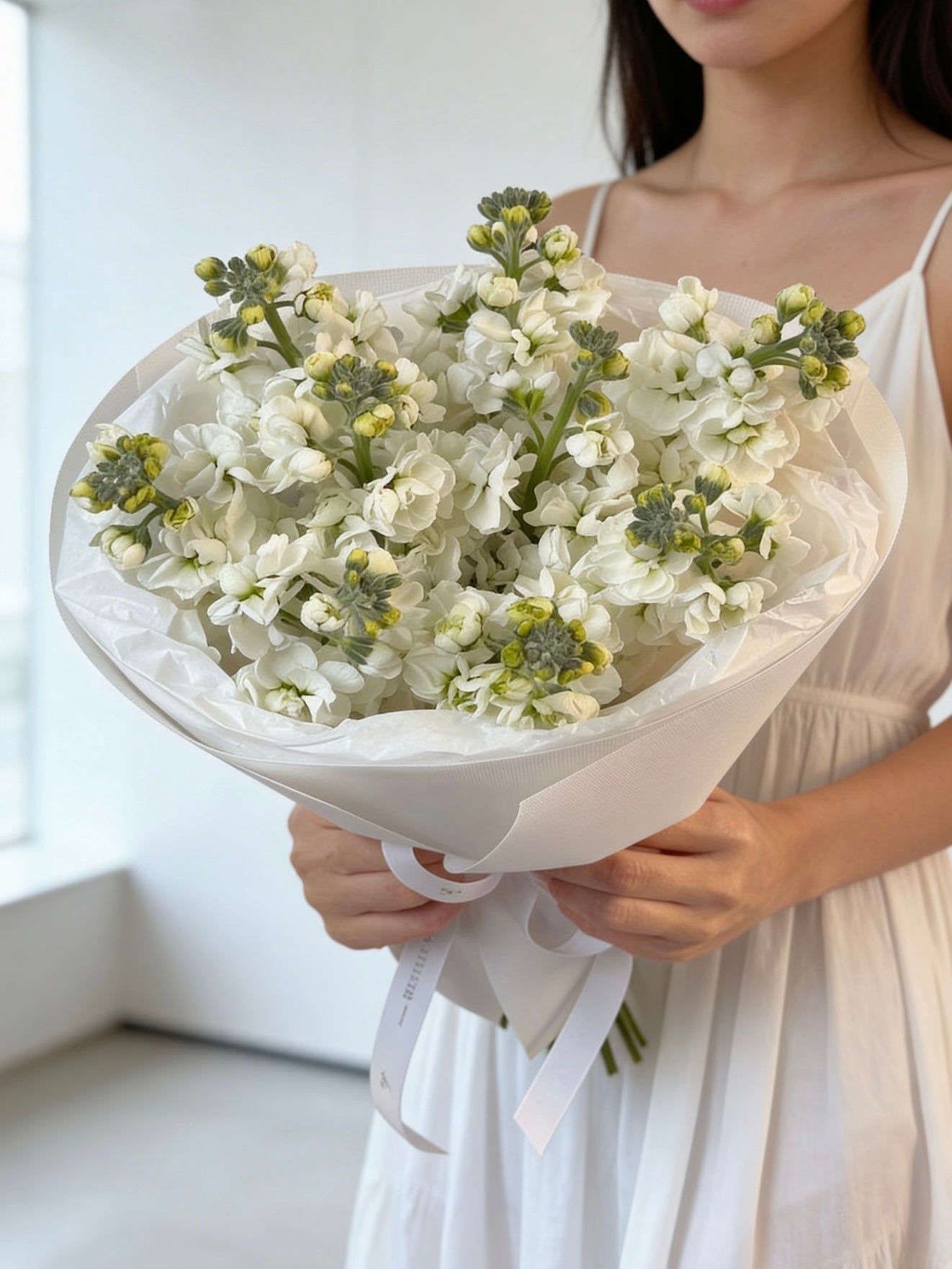 FLOWERS BOUQUET WITH WHITE MATTHIOLA 9 PCS