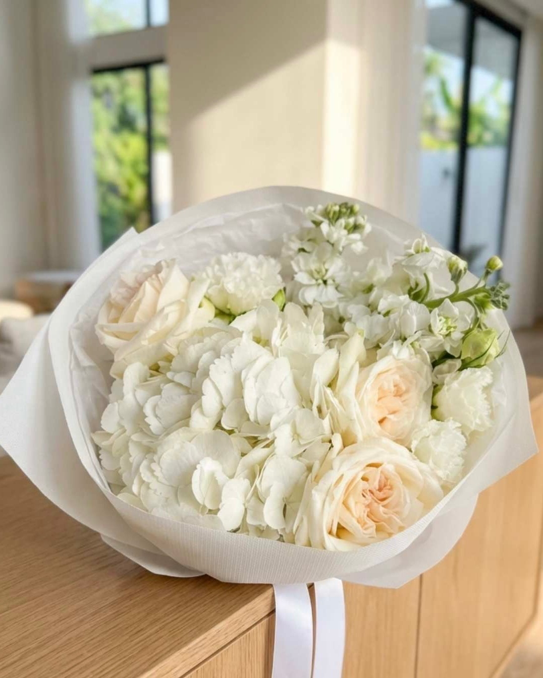 FLOWERS BOUQUET WITH HYDRANGEAS AND ROSES “CELESTE”