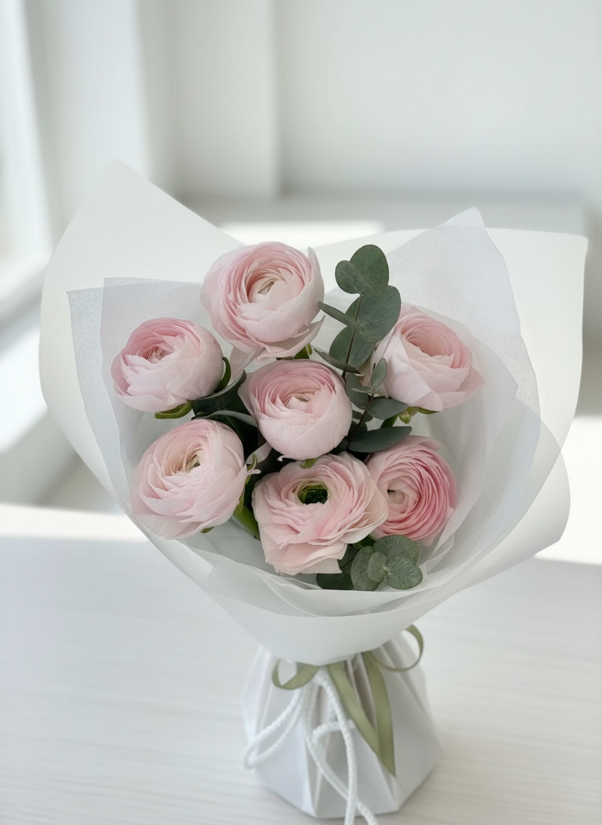 FLOWERS BOUQUET WITH PINK RANUNCULUS 7 PCS