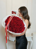 FLOWERS BOUQUET IN WHITE WRAPPING WITH RED ROSES 101 PCS