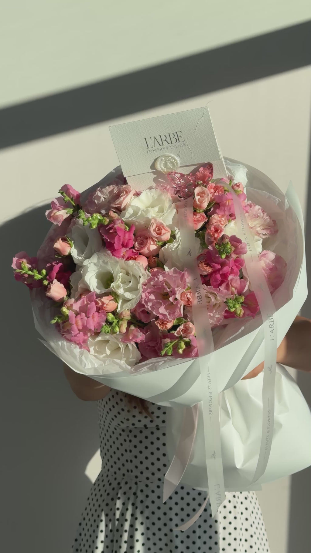 FLOWERS PINK BOUQUET WITH ROSES AND EUSTOMA “JULIETTE”