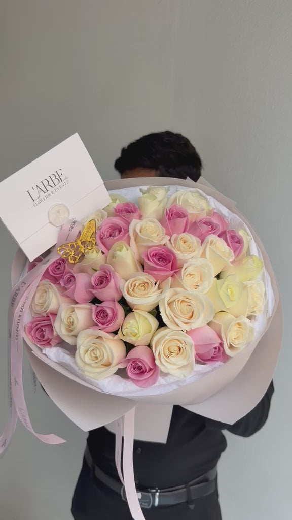 FLOWERS BOUQUET WITH ROSES WHITE AND PINK